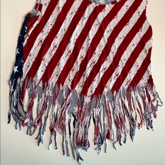 American Flag Tank Crop Top fringe hem crop shirt - Picture 4 of 7